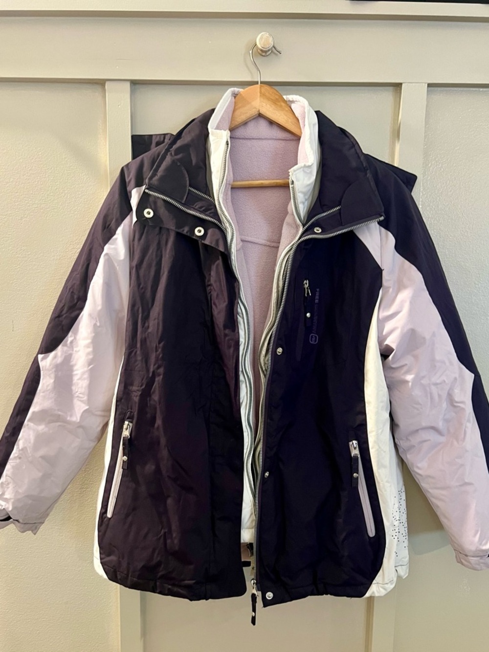 Free Country Purple and White Women's Ski Jacket with Removable Liner 3-in-1